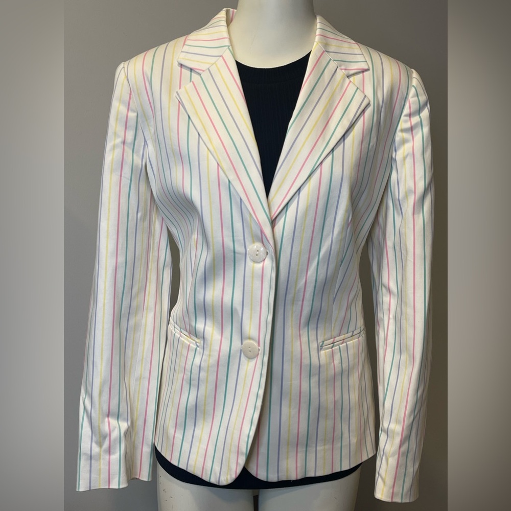 Vintage pastel striped office blazer rainbow pinstripe size 10P suit jacket